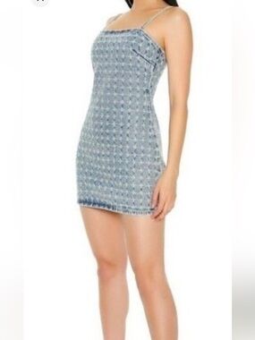 Forever 21 Mini Dress Womens Large Distressed Denim Adjustable Strap